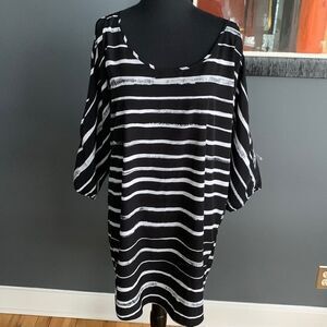 Express black with distressed white stripe cold shoulder midi. New. Small.